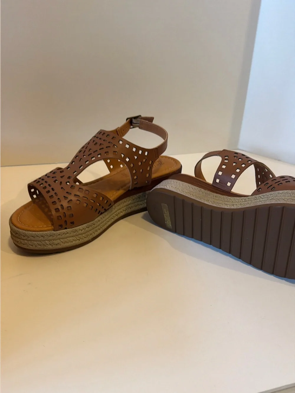 Bella Vita Womens Brown Cutout Espadrille Platform Sandals Size 8WW